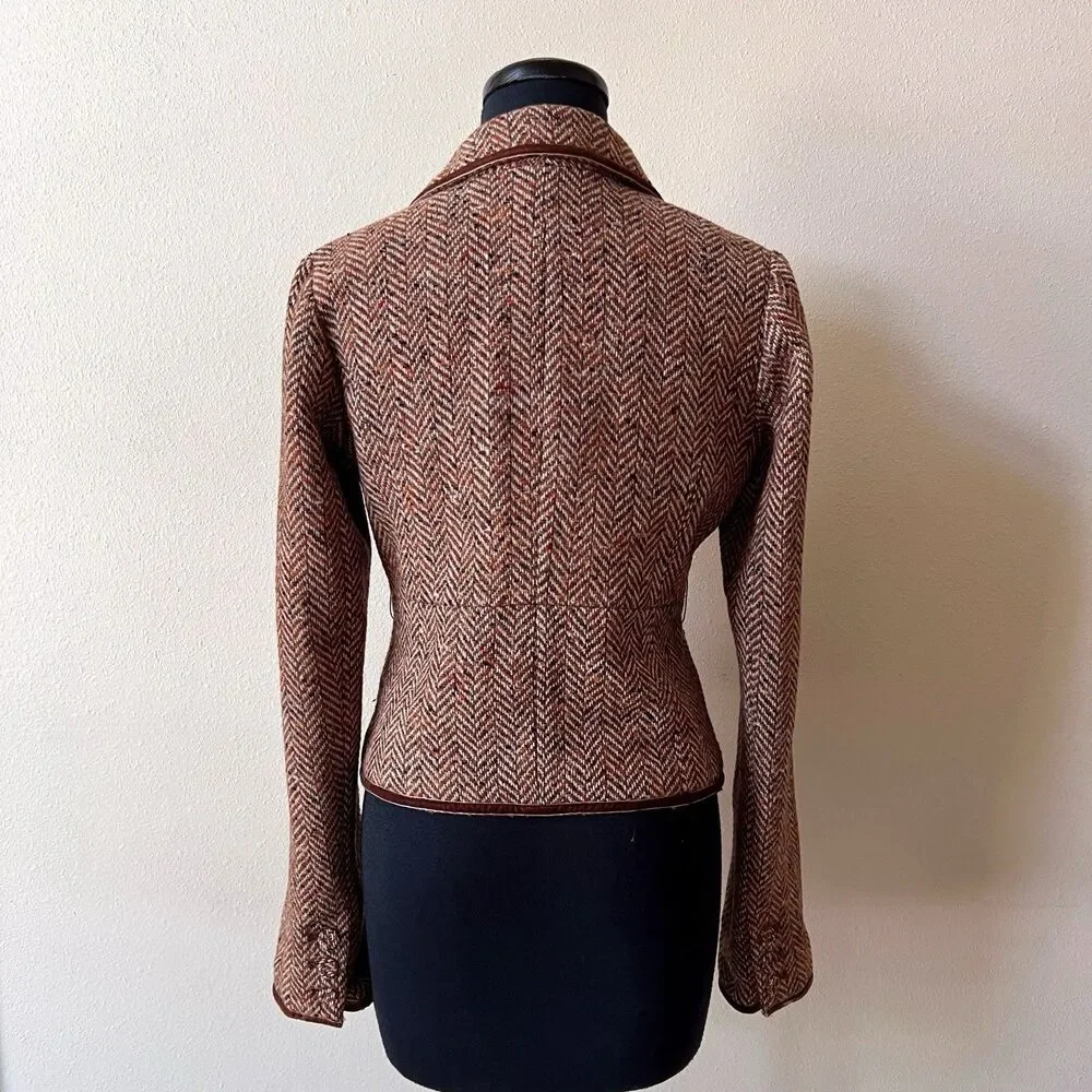Vintage Abercrombie and Fitch Wool Herringbone Blazer M Velvet Trim Y2K Academia - Picture 6 of 11